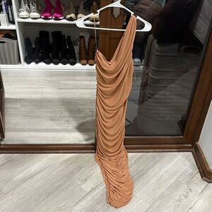 Fashion Nova One Shoulder Tan Dress